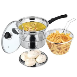 Promo Termurah...!!!Panci Serbaguna - Deep Fryer 22 cm Multifungsi 3 in 1 Stainless Steel Pot Rebus - Panci Goreng - Wajan Kukus 22 cm