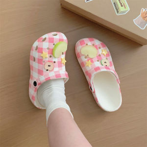 XIXITIAO Summer Big Toe Shoes Hole Shoes Star Apple Slice Girly Comfortable Clog Shoes Fashion Color Block Closed-Toe Sandals for Women Summer