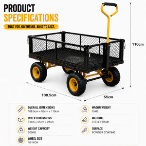 Heavy Duty Full Steel Garden Cart on Wheels Outdoor Utility Flatbed Wagon for Shopping Storage