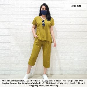 4387 thres vee knit one set polos rib stelan rajut wanita 4132