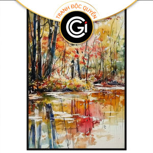 Tranh phong cảnh mùa thu màu nước. Tranh treo tường dán tường sơn dầu canvas trang trí. CGI-1780