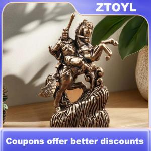 【ZTOYL】 Home Decoration Crafts Brass Chinese God Of Wealth Riding Horse Guan Gong Statue Accessories Copper Office Desk Decor