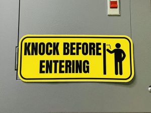 De-Sign Knock Before Entering 10x4" Sticker Signage Waterproof Sticker.