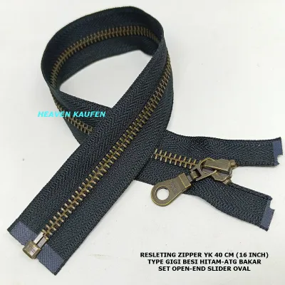 Resleting Zipper Ritsleting YKK 40 cm Atau 16 inch Type Gigi Besi Hitam - ATG Bakar Slider Oval Model Set Open End Buka Lepas Harga Per Biji