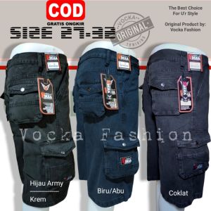 Celana Pendek Cargo Pria PDL Army Ufc Bahan Denim VOCKA
