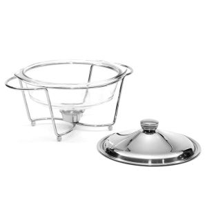 2.0L Luxury Gold/Silver Chafing Dish Buffet Food Warmer Display Restaurant Hotel Glass Soup Pot Casserole Display Chafing Dish Alcohol Stove Dry Hot Food Warmer