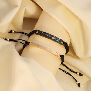 His Queen Her King Couple Bracelet Adjustable Handmade Rope Braided Titanium Stainless Steel Bracelets Fashion Valentines Gift