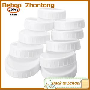 Behoo 10pc White Mason Canning Drinking Jars Lid 70mm 86mm Inner Diameter Plastic Covers Unlined Ribbed Lids Storage Caps Replacements