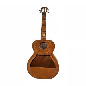 CHLOCH Đàn Guitar Chậu hoa treo tường Đỏ gỉ sét Đa năng Tổ Chim Sắt Mài mòn Đạo cụ ảnh Chậu trồng cây ngoài trời Vườn ngoài trời