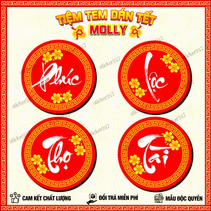 Tem Tết Decal Dán Tết Hình Tròn Chữ Phúc, Chữ Lộc, Chữ Thọ 🌈 Nhãn Dán ...