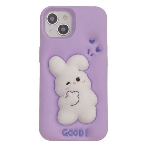 💗เคสซิลิโคนแบบนุ่มน่ารักกระต่ายสัตว์การ์ตูนลายคนดังทางอินเทอร์เน็ต + มีในสต็อก + เคสลาย COD 3มิติสำหรับ IPhone13 12 11 14 15 Pro Max ฟองสีม่วงปลอกกันกระแทกกันตก