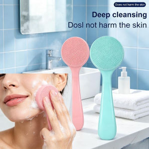 Soft Silicone Facial Cleansing Brush Long Handle Manual Face Scrubber Deep Pore Cleaning Skin Care Tool for Home