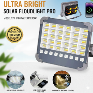 12000mAh Portable Solar LED Floodlight IP66 Waterproof Outdoor Work & Camping Light W/5 Modes Durable ABS Aluminum Body Emergency Rechargeable Lamp