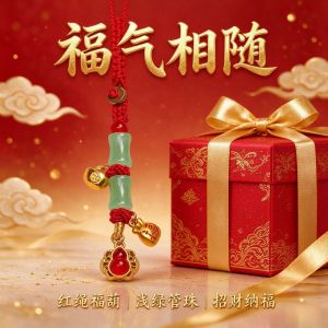 已开光 招财钥匙扣 手机链 礼物 Fortune-Taking Keychain Mobile Phone Chain Gift 国风钥匙扣手机链挂饰绿玉竹节红宝葫芦福袋元宝随身喜庆吉祥挂件