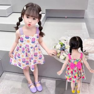 CHLOCH Tulip Baby Girls Beach Dresses Strapless Floral A-Line Dress Princess Style Breathable Girls Clothing Summer