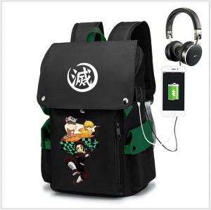 B68 Backpack Demon Slayer Anime Tanjiro Junior High School Bag Anti-theft Backpack Oxford Cloth Wear-resistant