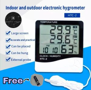 JK HTC-2 Digital LCD Indoor And Outdoor Large Screen Display Temperature Humidity Meter Thermometer Hygrometer Weather Station Alarm Clock+Free Battery+English and Chinese Manual