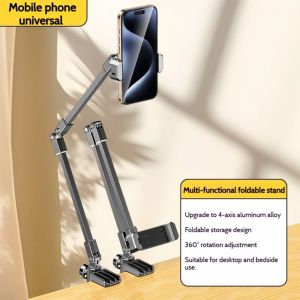 GURUNGMANI 360-degree Rotation Tablet Stand 3 Sections Arms Adjustable Bedside Phone Holder Foldable Lazy Bracket for 5-12Inch Phone Ipad Pro Mini for Xiaomi