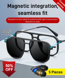 Hd Magnetic Absorption Polarizing Glasses Retro Sunglasses Set 5 Colors