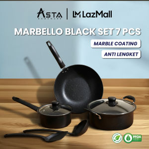 ASTA Panci Set Marbello Lengkap 7 Pcs Anti Lengket | Kitchen Set Wajan Anti Lengket Cookware