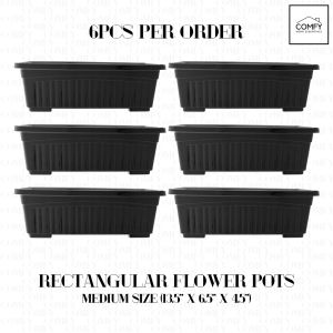 Pack of Six (6) Rectangular Long Flower Pots Medium Size 13.5 Inches Home Gardening Pots