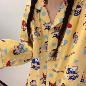 Anime Crayon Shin Chan Womans Pajamas Set Print Sleepwear Cute Cartoon Fashion Long Sleeved Pants Students Girl Kawaii Homewear2026