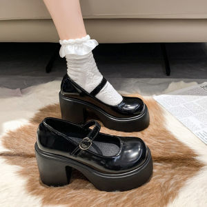 2024 New style womens shoes Mary Jane high heels black womens leather shoes