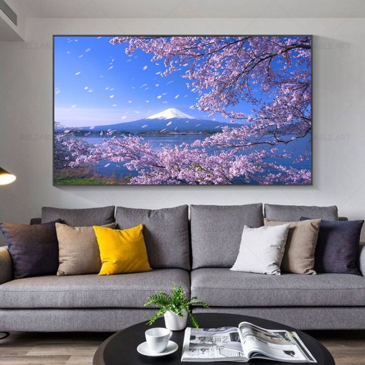 Japan Spring Mount Fuji Wall Pictures Cherry Blossoms Canvas Painting ...