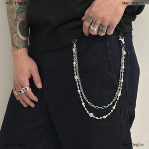[COD] Man YingLie Exquisite Luxury Cross Pendant Imitation Pearl Pants Chain For Men Punk Trousers Chain Hip Hop Jeans Chain Clothing Accessories
