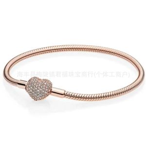 Original Panjia snake bone chain white copper plated with silver full of diamonds heart-shaped rose gold bracelet fashionable diy Cross-border beading accessories