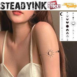 Steadyink Celestial Harmony Waterproof Temporary Tattoo Sticker - Moon Phase Inspired Design 2-Week Durability