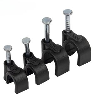 LUMIYA 100Pcs/Set 4-16mm Round Cable Wire Clips Black Plastic Metal Cable Tacks Durable Wall Mountable Cord Holder Clips for Ethernet Cable