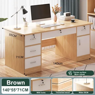 Home Office Desk Minimalist Modern Solid Wood Computer Desk With Drawer Cabinet Study Table Large Capacity Storage