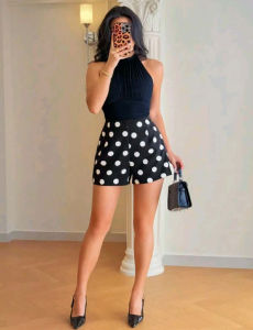 DAJ Casual Plain Color or Polka Dot or Maong Denim Blue Available in Regular Plus and Big Size High Waist Short
