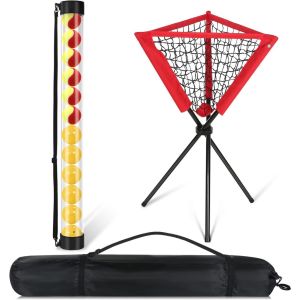 Tennis Ball Picker and Hopper for Pickleball or Tennis 15-Ball Tube & 80-Ball Basket Training Use No Bending with Shoulder Strap Bag