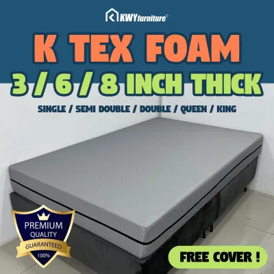 Ktex Foam with Free Cover 3/6/8 inches 100% Uratex Style (SingleSemi-DoubleDoubleQueenKing) Mattress