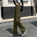 Seluar Slack Perempuan Retro Hottie Design Cargo Pants Women High Waisted Thin Straight Casual Wide Leg Pants. 