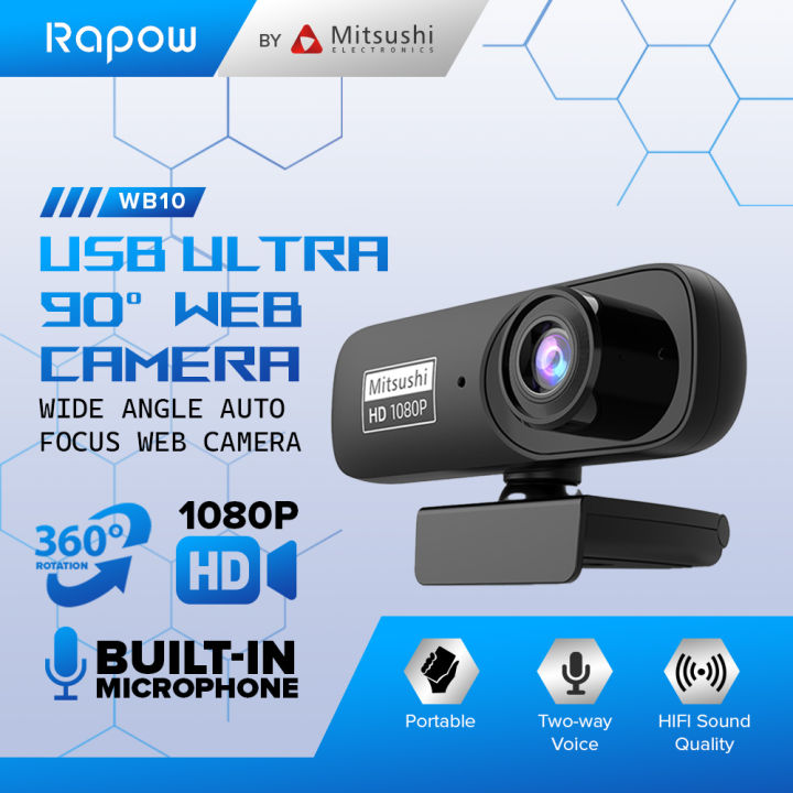 Rapow by Mitsushi WB10 Webcam 1080p full HD Auto Focus with Built-in  Microphone USB Webcam for PC Laptop