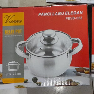 Panci Labu Soup Pot Satuan Belly Pot Ukuran 20 22 dan 24cm Tutup Kaca High Quality Steinless Steel