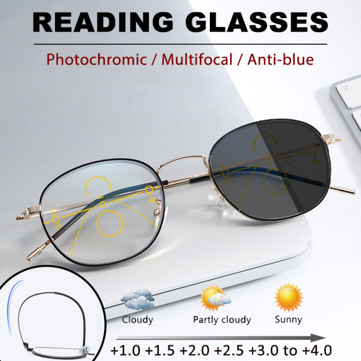 Outdoor Photochromic Reading Glasses Progressive MultiFocus Eyeglasses For Men Women Anti Blue