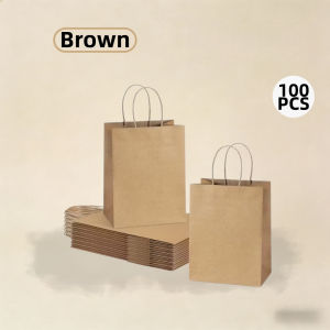 Kraft Paper Bags 100Pcs Big Plain Rope Handle Gift Pack for Christmas Shopping Party Holiday Use