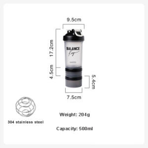 Shake Cup Protein Shaker Blender Bottle GYM Water Bottle Compartment Set 500ml