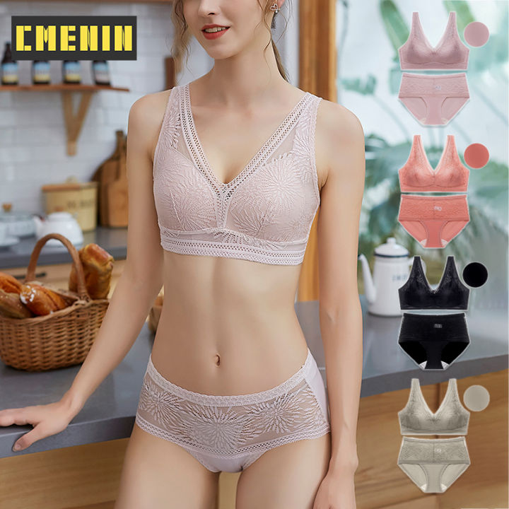 CMENIN Sexy Lace Breathable Bra and Brief Push Up Full Cup Bra Set