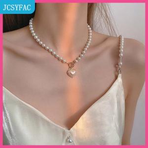 JCSYFAC Hàn Quốc trang sức thanh lịch Vòng cổ ngọc trai nữ rhinestone vỏ trái tim Mặt dây chuyền