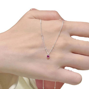 [fenggongshuode] Vòng cổ mặt dây chuyền cho phụ nữ đồ trang sức tình yêu Vòng cổ nhỏ mini trái tim màu đỏ mặt dây chuyền đơn giản hình trái tim cổ áo