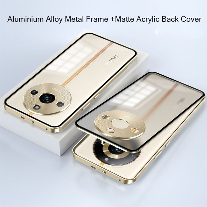 Aluminium Alloy Metal Frame Bumper for OPPO Realme 11 Pro Plus Case Matte  Acrylic Back Cover Camera Lens Protector Case Funda Phone Cases