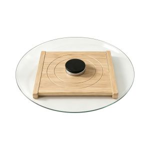 TEMPLE Silent Hamster Running Wheel Long-Lasting Glass Chinchilla Running Plate Creative with Wood Base Pet Exercise Toy for Gerbils