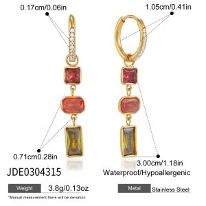 UNIITY Nhiều màu sắc Bông tai zircon Đầy màu sắc Tua rua dài Bông tai tua rua Thanh lịch Thép không gỉ Bông tai hình học Phụ nữ