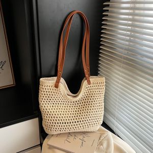 AE Spring new fashion womens bag casual shoulder bag hollow-out lazy style womens handbag hand-woven thick thread bag