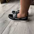 Liam Jacob Men Footwear Black Floater Cow Leather Rubber Sole Topsider Boat Shoes. 